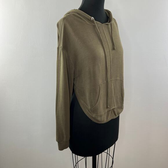FREE PEOPLE Movement Back Into It Olive Green Long Sleeve Rounded Hoodie Sz XS - Picture 5 of 9